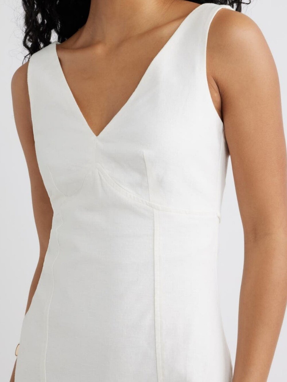 Open Edit White Linen Blend V Neck Tie Back Mini Dress Size S NWOT - Picture 7 of 7